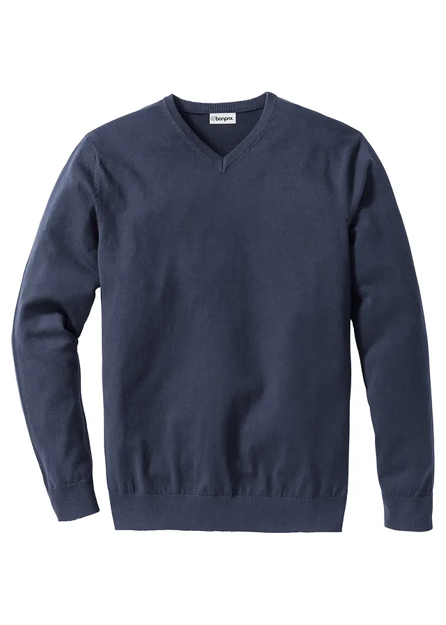 Pull doux en fine maille, Couleur: bleu foncé