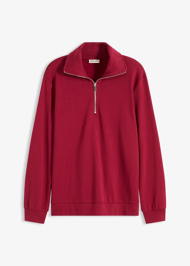 Oversized sweater met ritssluiting, Kleur: pruimrood