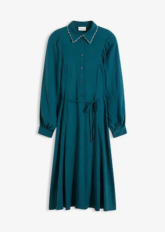 Midi-jurk met parelapplicatie, Kleur: donkerpetrol