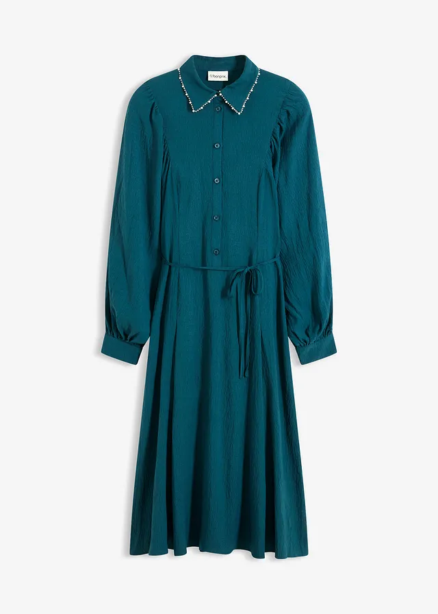 Midi ruha gyöngyös applikációval • sötét olajkék • bonprix áruház