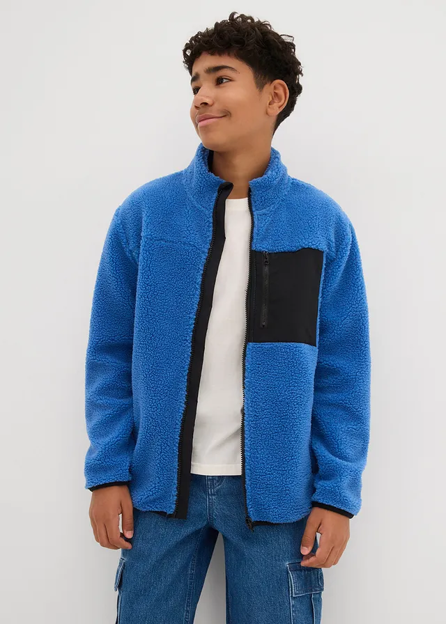 Veste en sherpa, Couleur: bleu/noir