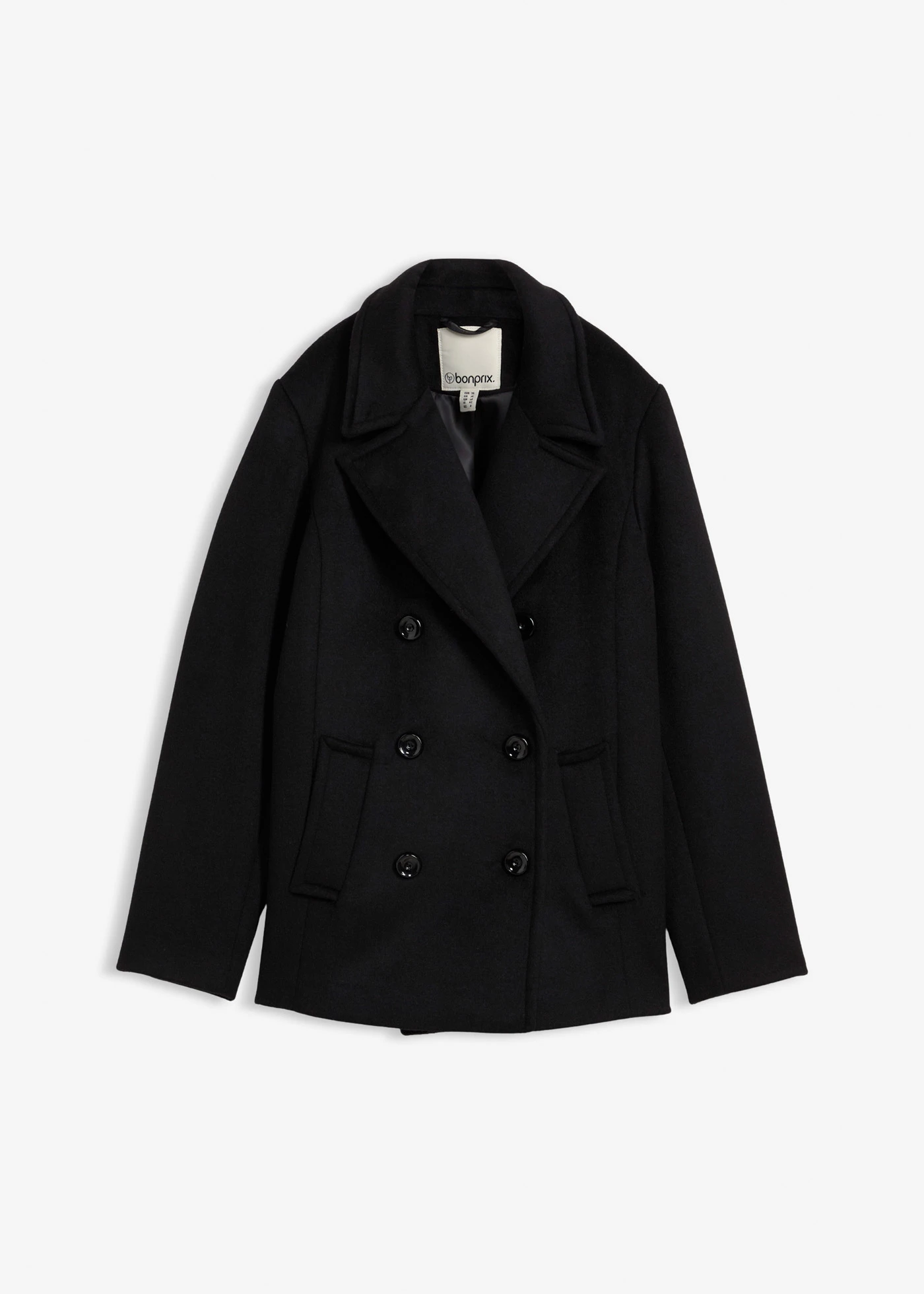 Peacoat van wol • zwart • bonprix online shop