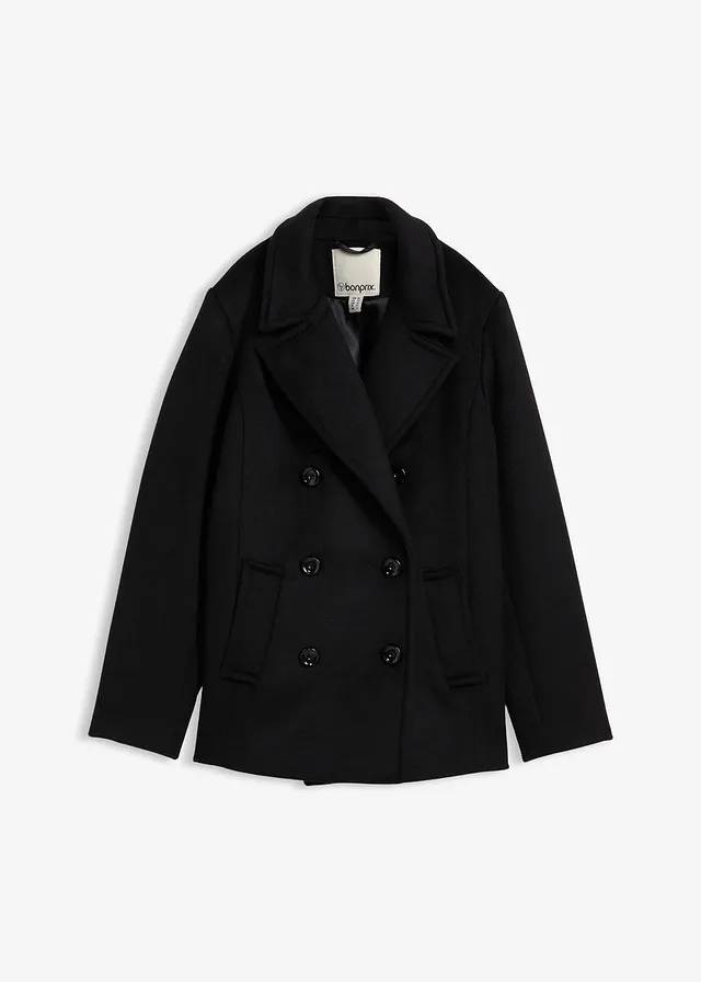 Peacoat van wol, Kleur: zwart