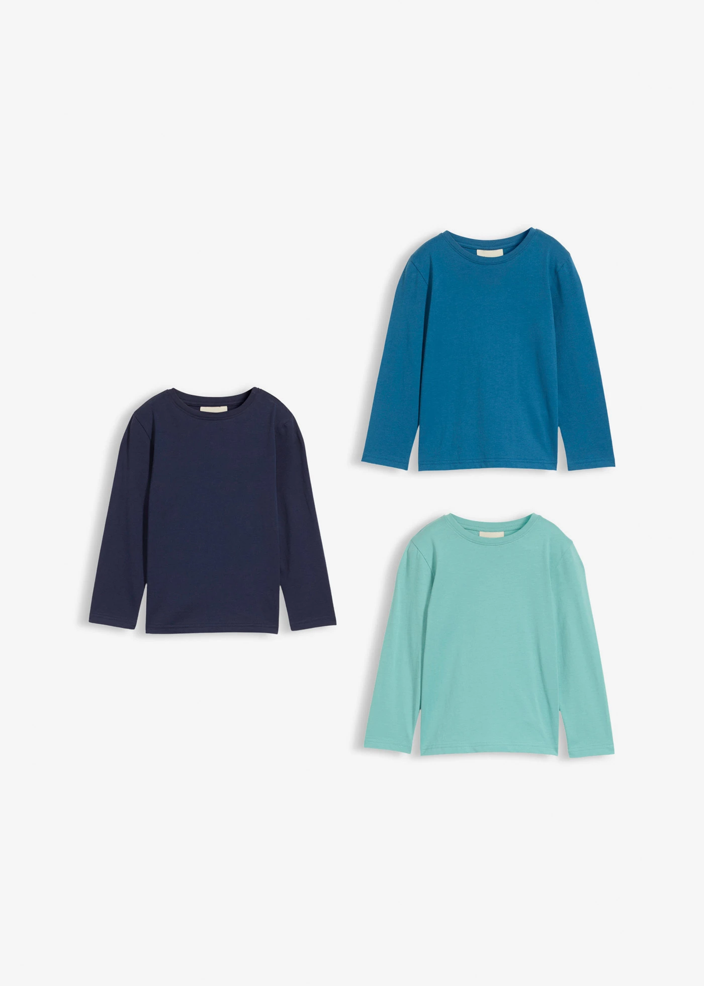 Longsleeve met biologisch katoen (set van 3) • donkerblauw+lichtturkoois+blauwgroen • bonprix online shop