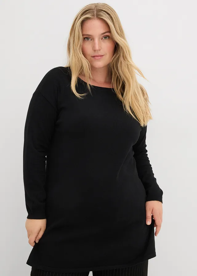 Lange trui met gerecycled katoen, Kleur: zwart