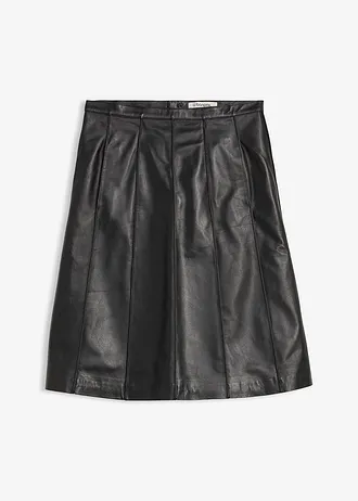 Uitlopende leren rok van lamsnappa, Kleur: zwart