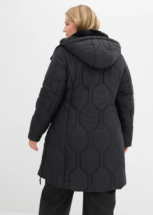 Manteau court avec surpiqûres diamant et zips latéraux, Couleur: noir