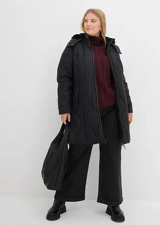 Korte coat met diamantstiksels en ritsen opzij, Kleur: zwart