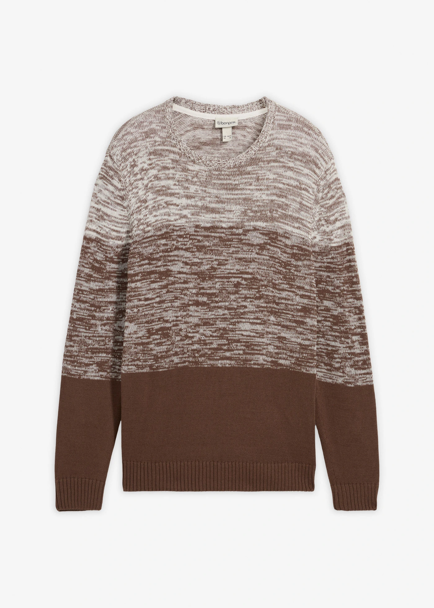 Pull doux en fine maille, coupe ventre confort • écru-brun argile rayé • Boutique bonprix