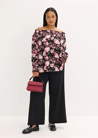High-low blouse, Kleur: zwart gebloemd