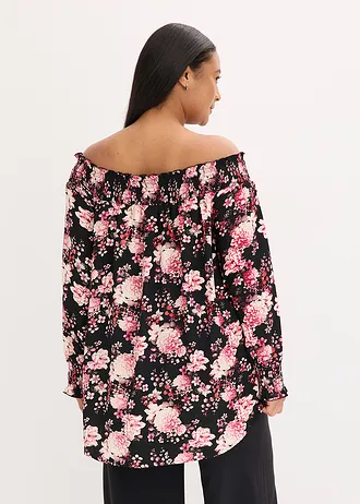 High-low blouse, Kleur: zwart gebloemd