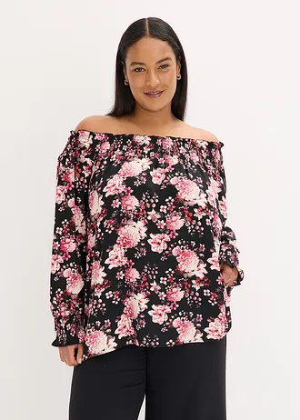 High-low blouse, Kleur: zwart gebloemd