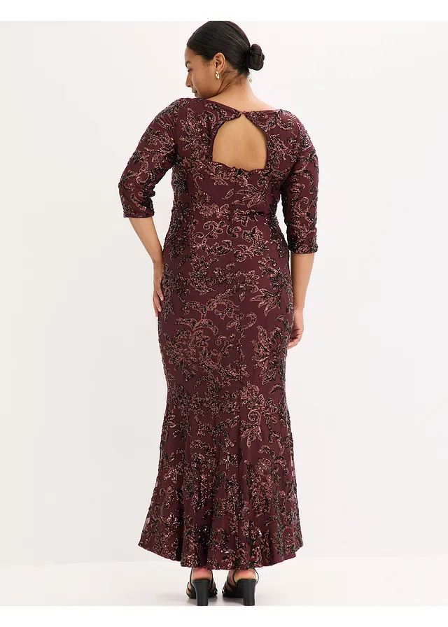 Robe à sequins avec découpe dos, Couleur: bordeaux-beige