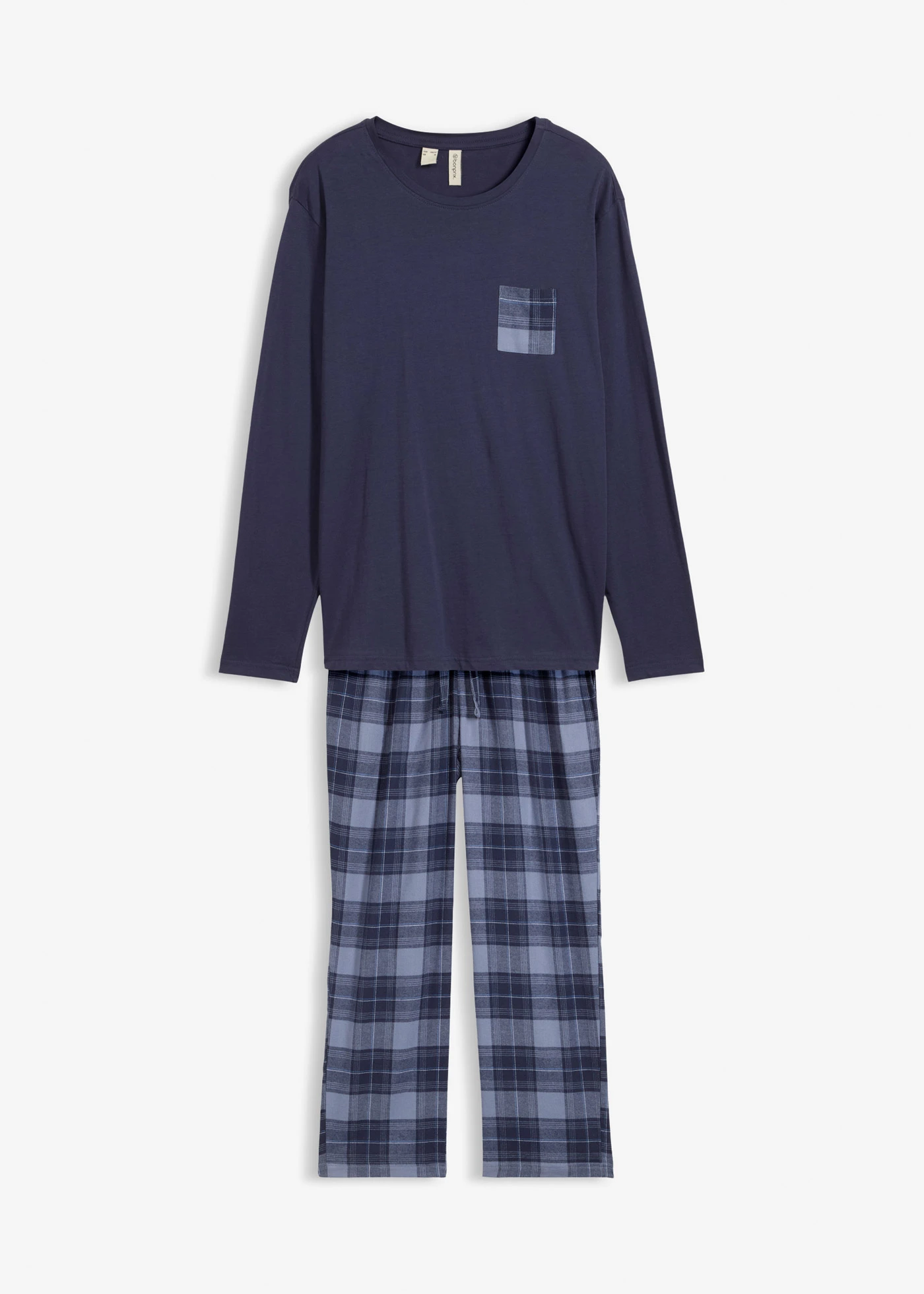 Heren pyjama met flanellen broek van zacht katoen • donkerblauw geruit • bonprix online shop