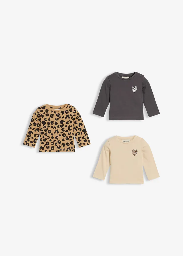 Lot de 3 T-shirts longs 100% coton • camel mat-noir léopard + sable clair + anthracite • product-page.page-title-suffix