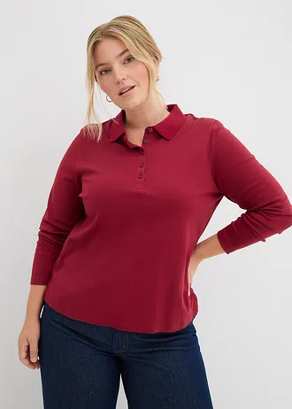 Triko polo z těžké organické bavlny, barva: švestkově červená