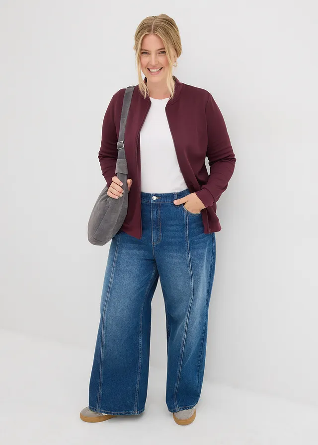 Sweatvest van scuba met ritssluiting, Kleur: wijnrood