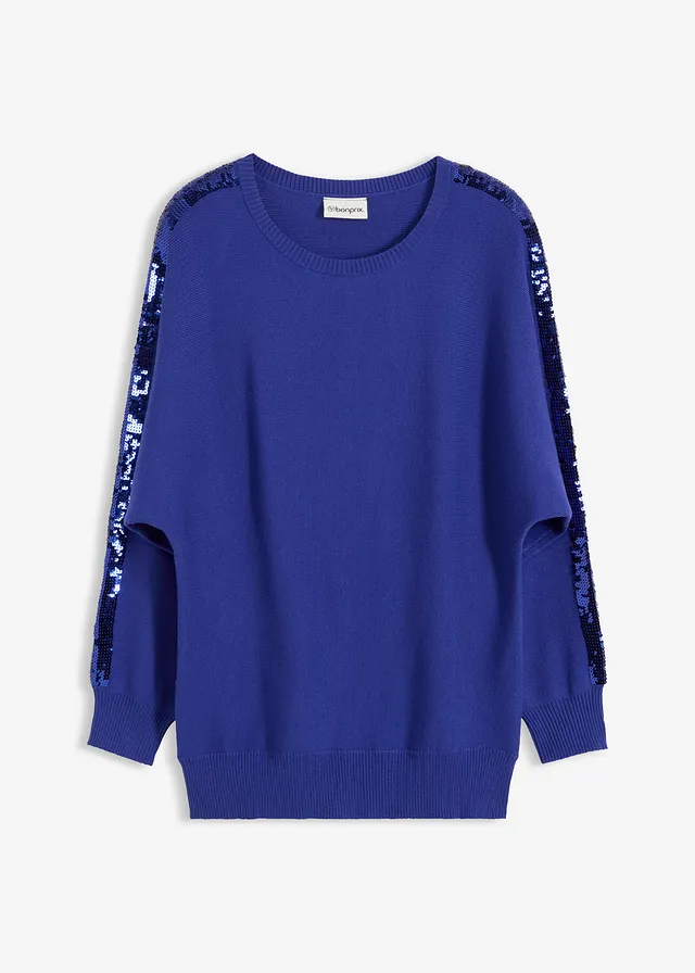 Pull en fine maille à sequins, Couleur: bleu saphir