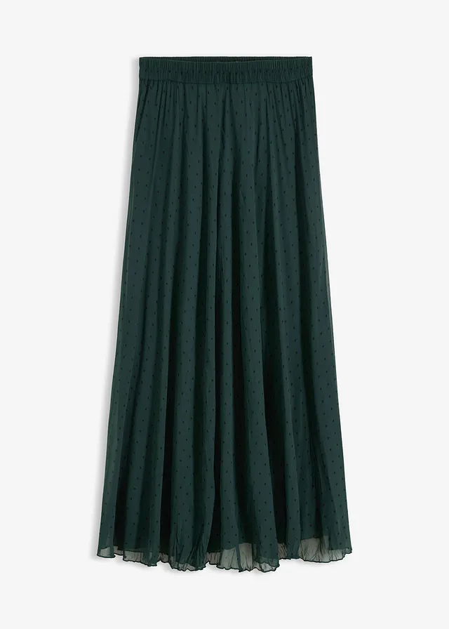 Jupe en mousseline effet froissé • vert profond pois noir • Boutique bonprix