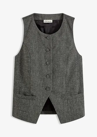 Gilet in tweedlook, Kleur: zwart-wolwit gemêleerd