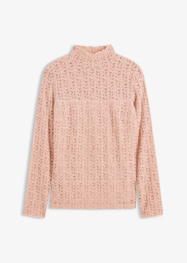 T-shirt col roulé en dentelle • rose vintage • Boutique bonprix