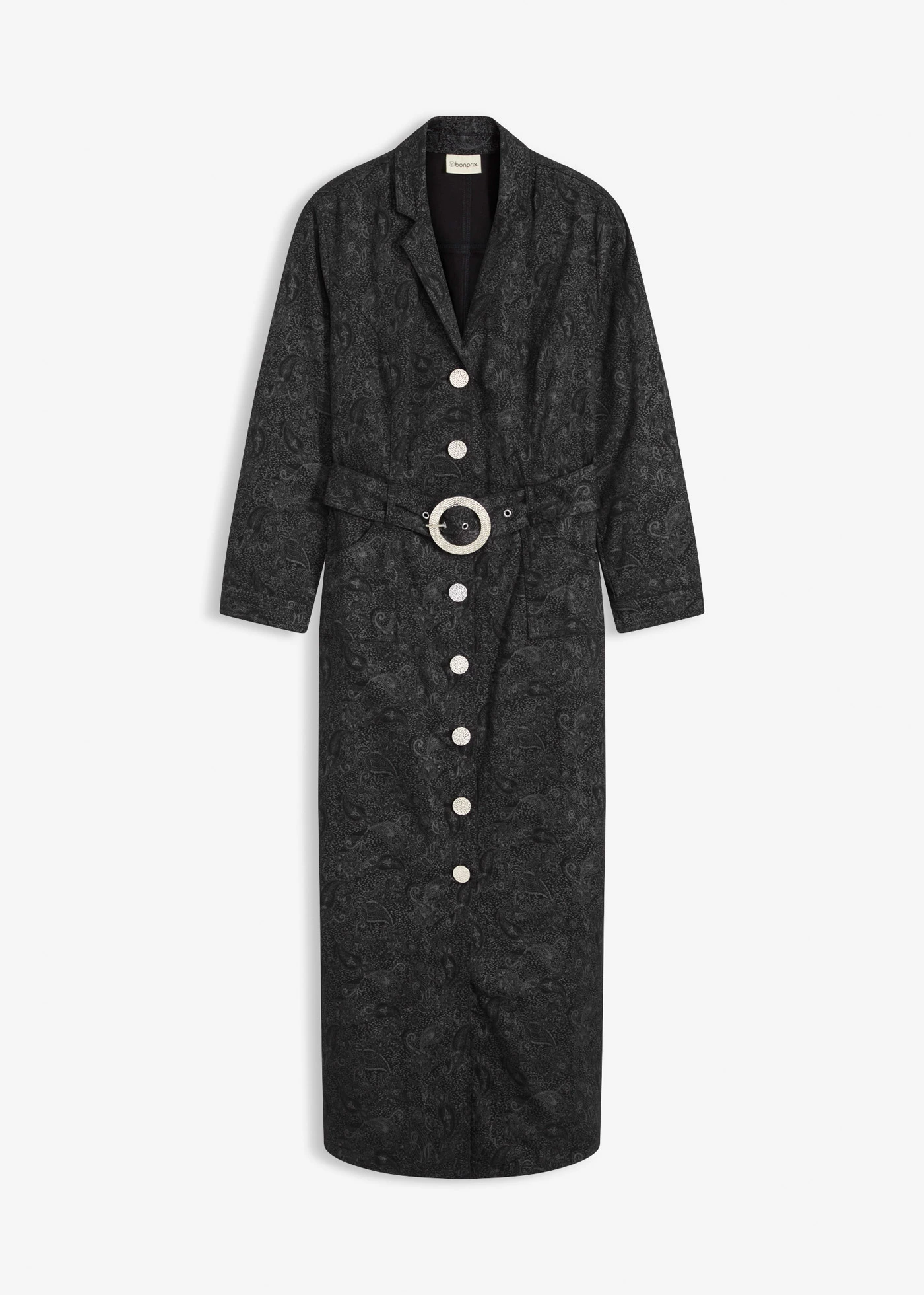 Sukienka midi z diagonalu z paskiem (2 części) • czarno-dymny szary w deseń paisley • sklep bonprix