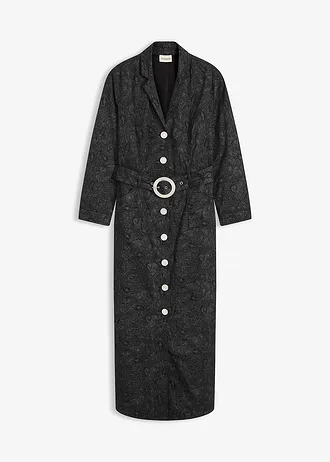 Twill jurk met riem (2-dlg. set), Kleur: zwart-rookgrijs paisley