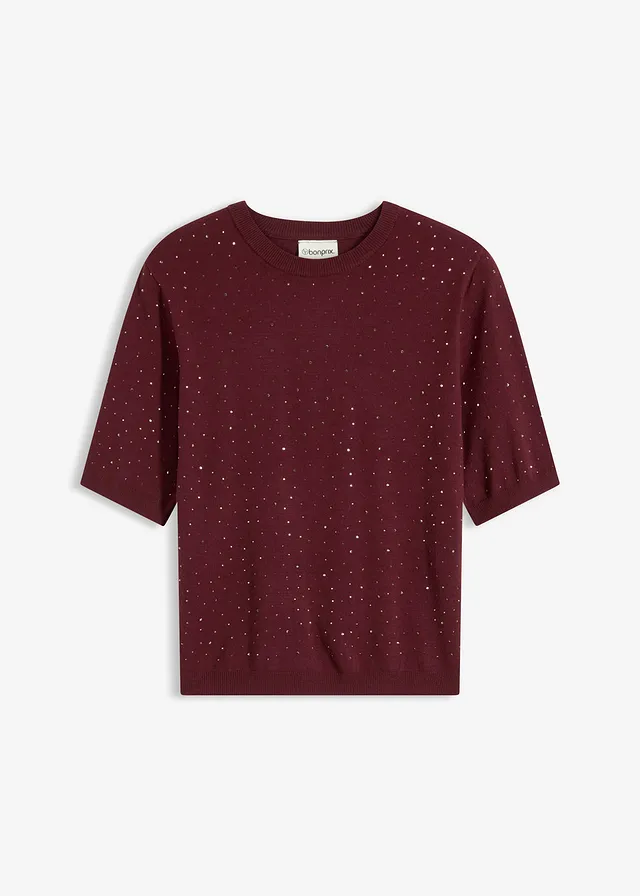 Pulóver s lesklými kamienkami, 1/2-rukáv