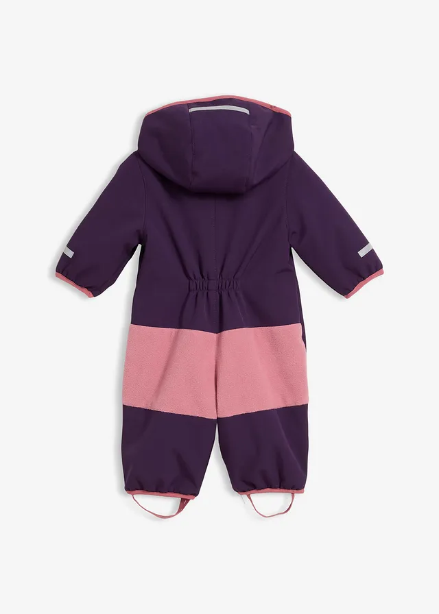 Waterafstotende baby softshell overall met capuchon, Kleur: donkerpaars-bessensorbet