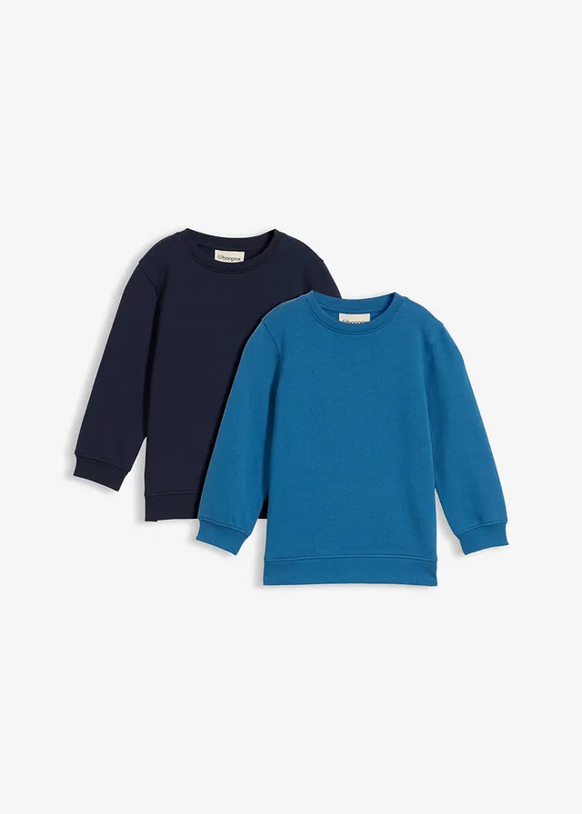 Lot de 2 sweat-shirts en matière douce, Couleur: bleu foncé+bleu vert