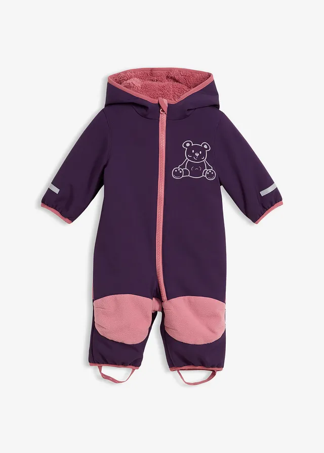 Combinaison bébé en softshell déperlant avec capuche, Couleur: violet foncé/rose mat