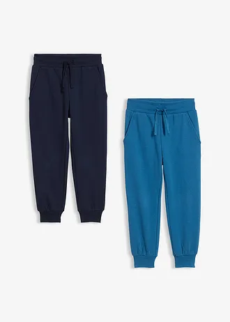 Joggingové kalhoty z měkké bavlněné směsi (2 ks v balení) • modrozelená + tmavě modrá • bonprix obchod