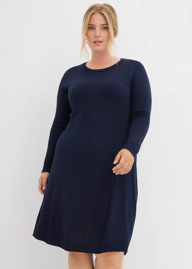 Wijd gebreide jurk, Kleur: donkerblauw