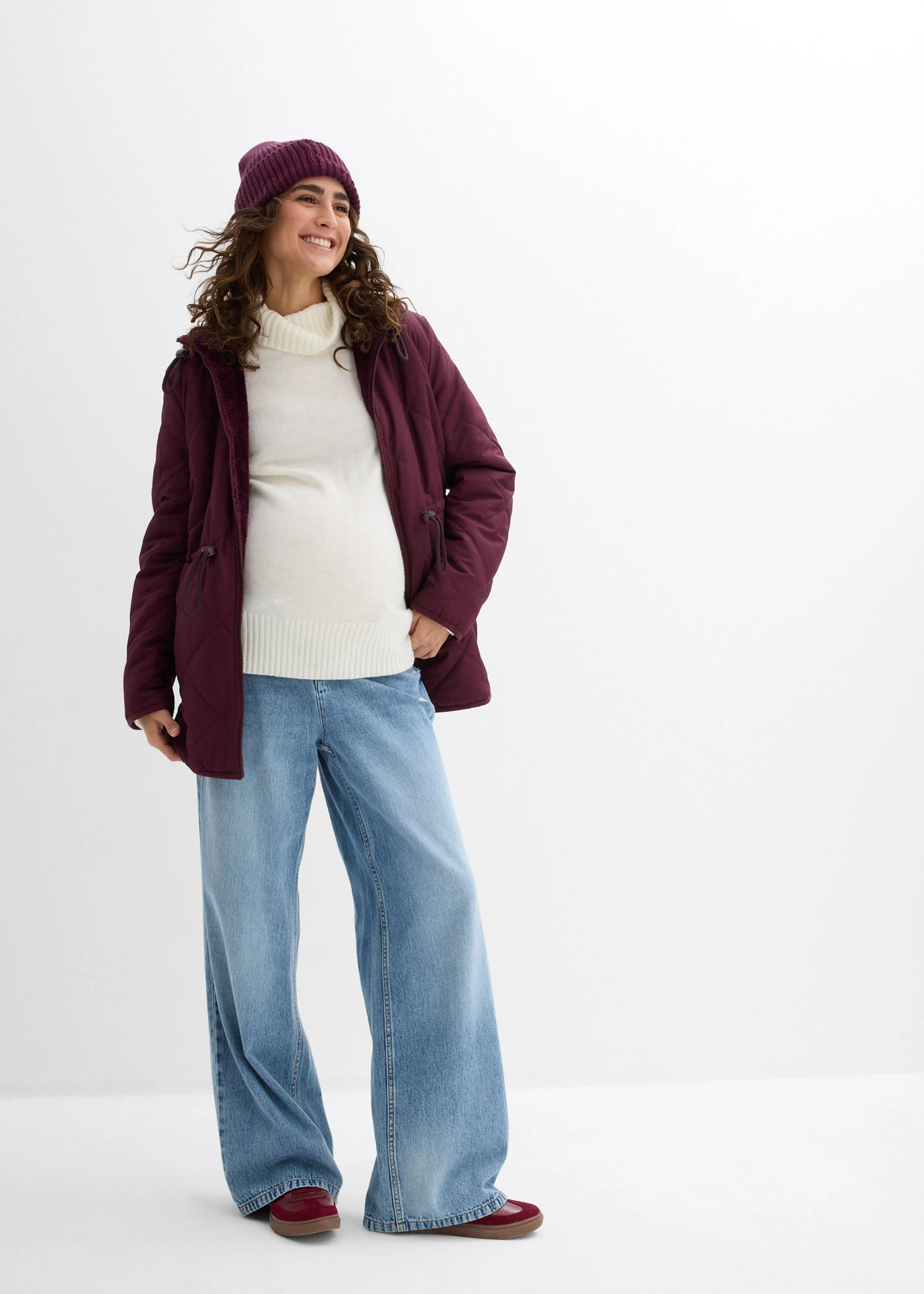 Przytulna dwustronna kurtka ciążowa 6w1 z wstawką na nosidełko • czerwony winny • sklep bonprix