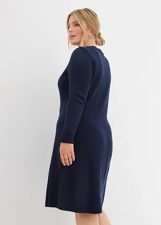 Pletené šaty s rozšiřujícím se střihem, barva: tmavě modrá