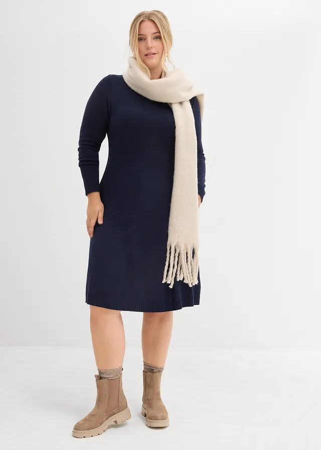 Wijd gebreide jurk, Kleur: donkerblauw