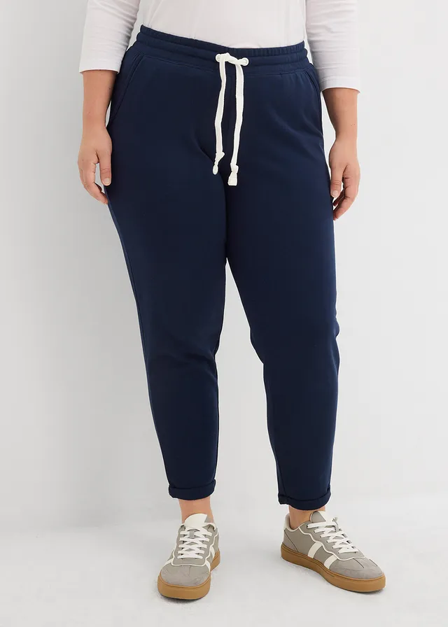 Pantalon en molleton, taille élastiquée, Couleur: bleu foncé
