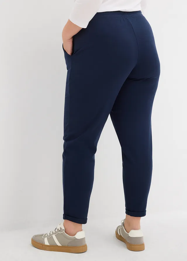 Pantalon en molleton, taille élastiquée, Couleur: bleu foncé