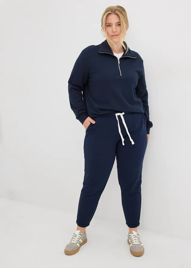Pantalon en molleton, taille élastiquée, Couleur: bleu foncé