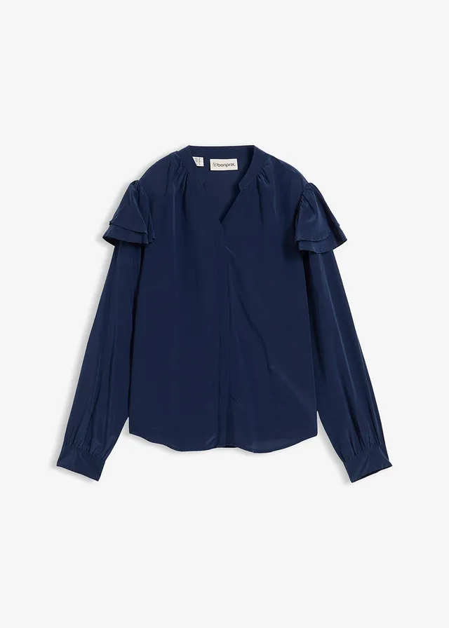 Blouse met zijde, Kleur: donkerblauw