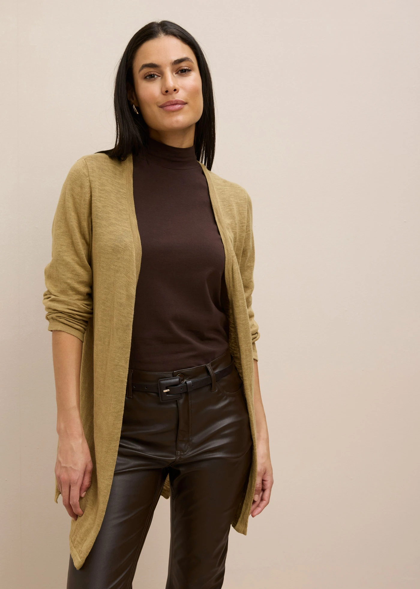 Gebreid vest van slub garen • kakibruin • bonprix online shop