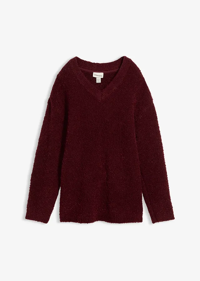 Pulóver, hrubo pletený, s výstrihom do V