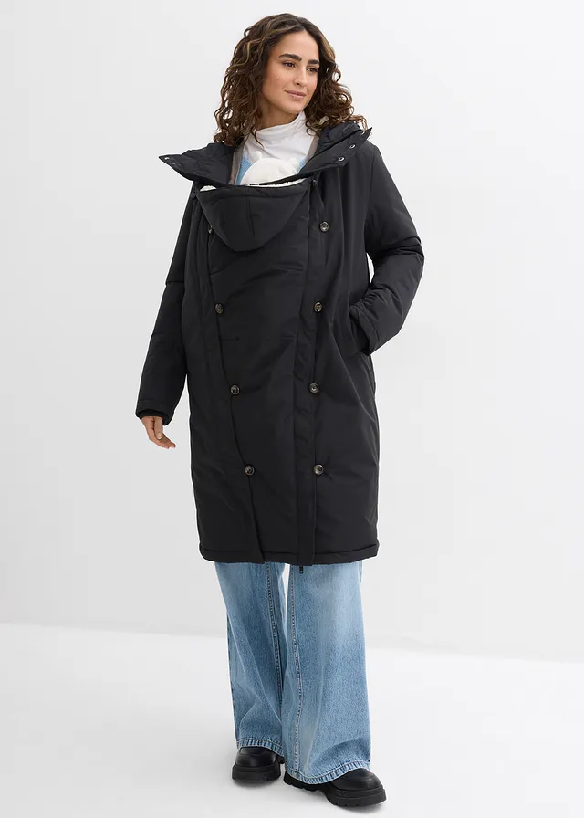 Manteau de grossesse rembourré 3en1 avec empiècement de portage • noir-blanc cassé-marron • product-page.page-title-suffix