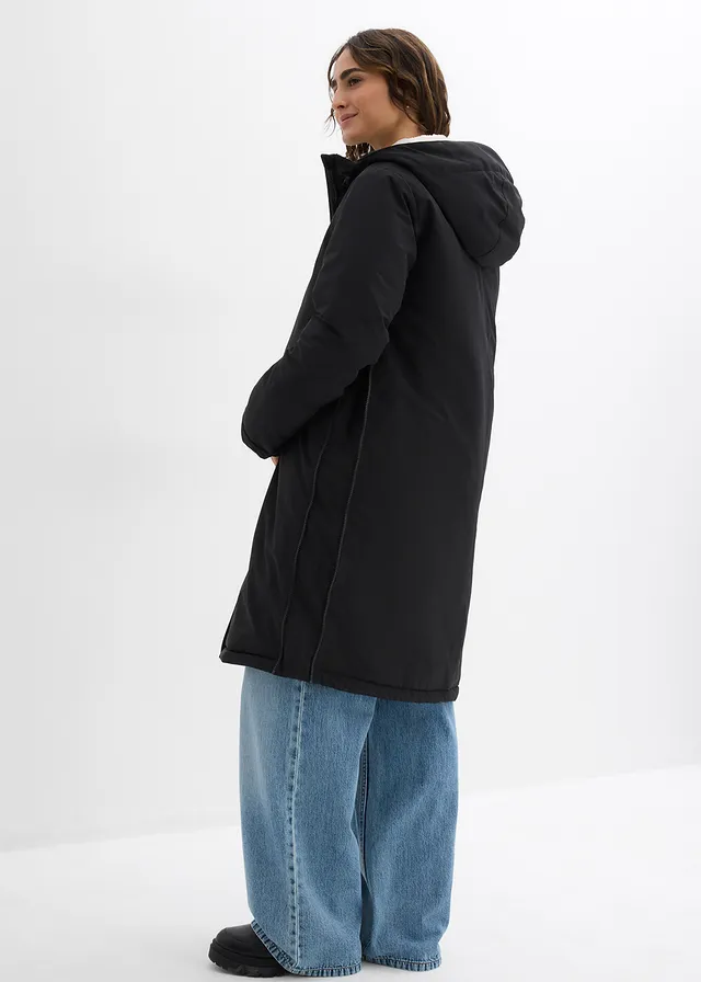 Manteau de grossesse rembourré 3en1 avec empiècement de portage, Couleur: noir-blanc cassé-marron