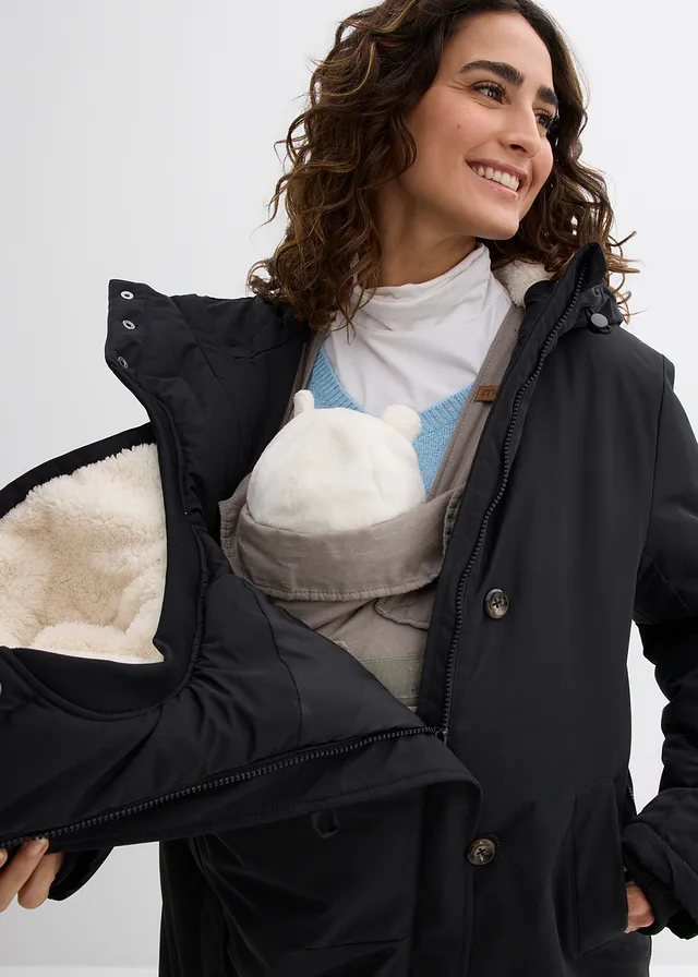 Manteau de grossesse rembourré 3en1 avec empiècement de portage • noir-blanc cassé-marron • product-page.page-title-suffix