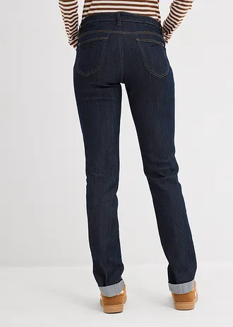Strečové džíny Straight, Mid Waist, barva: sytě modrý denim unwashed