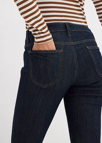 Blugi Straight Mid Waist, Stretch • albastru profund denim neprespălat • magazin bonprix