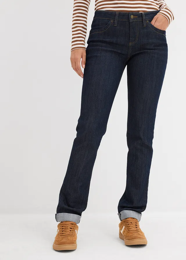 Stretch jeans high waist, straight • diepblauw denim ongewassen • product-page.page-title-suffix