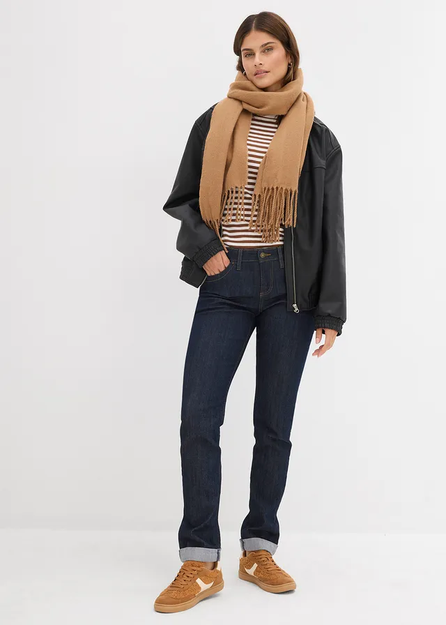 Stretch jeans high waist, straight • diepblauw denim ongewassen • product-page.page-title-suffix