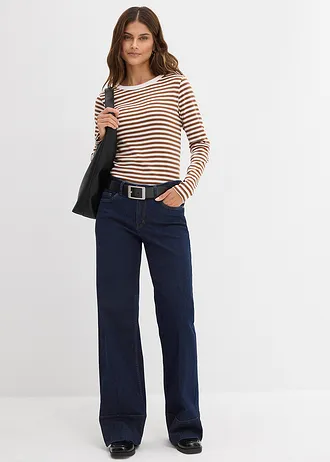 Hosszú ujjú póló tiszta bio-pamutból • pimento barna/fehér csíkos • bonprix áruház